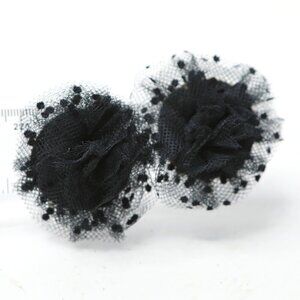 Vintage Bluette France Black Dotted Netting Shoe Clips French Tulle Rosette